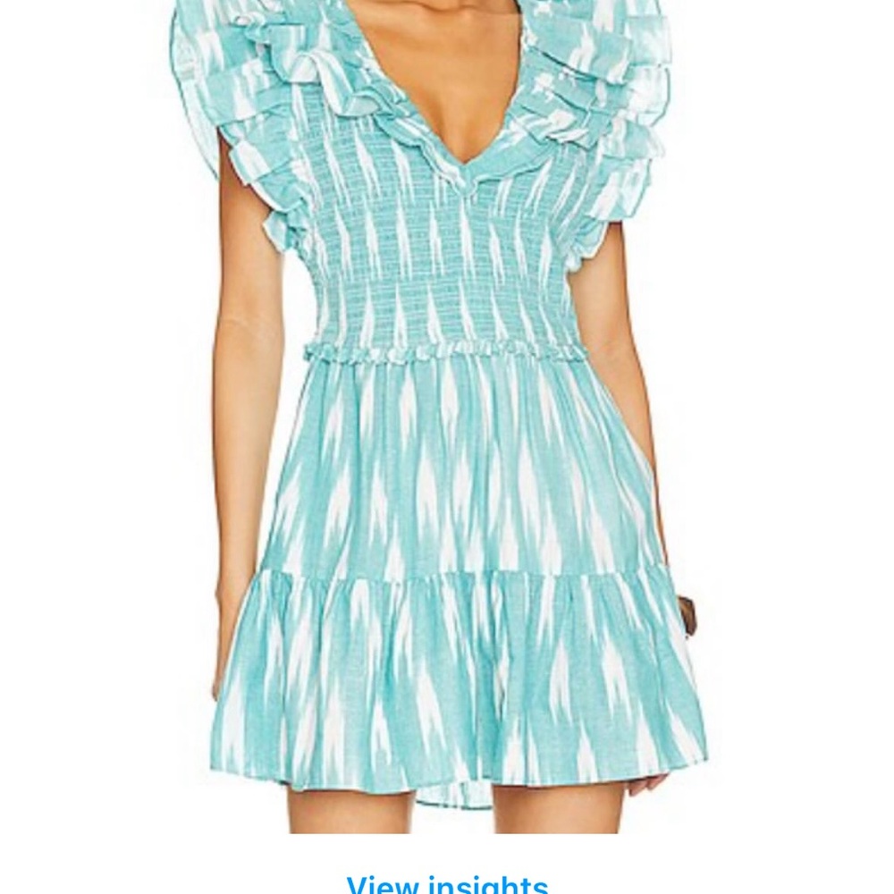 SAYLOR Light Blue and White Patterned Ruffle V-Ne… - image 1